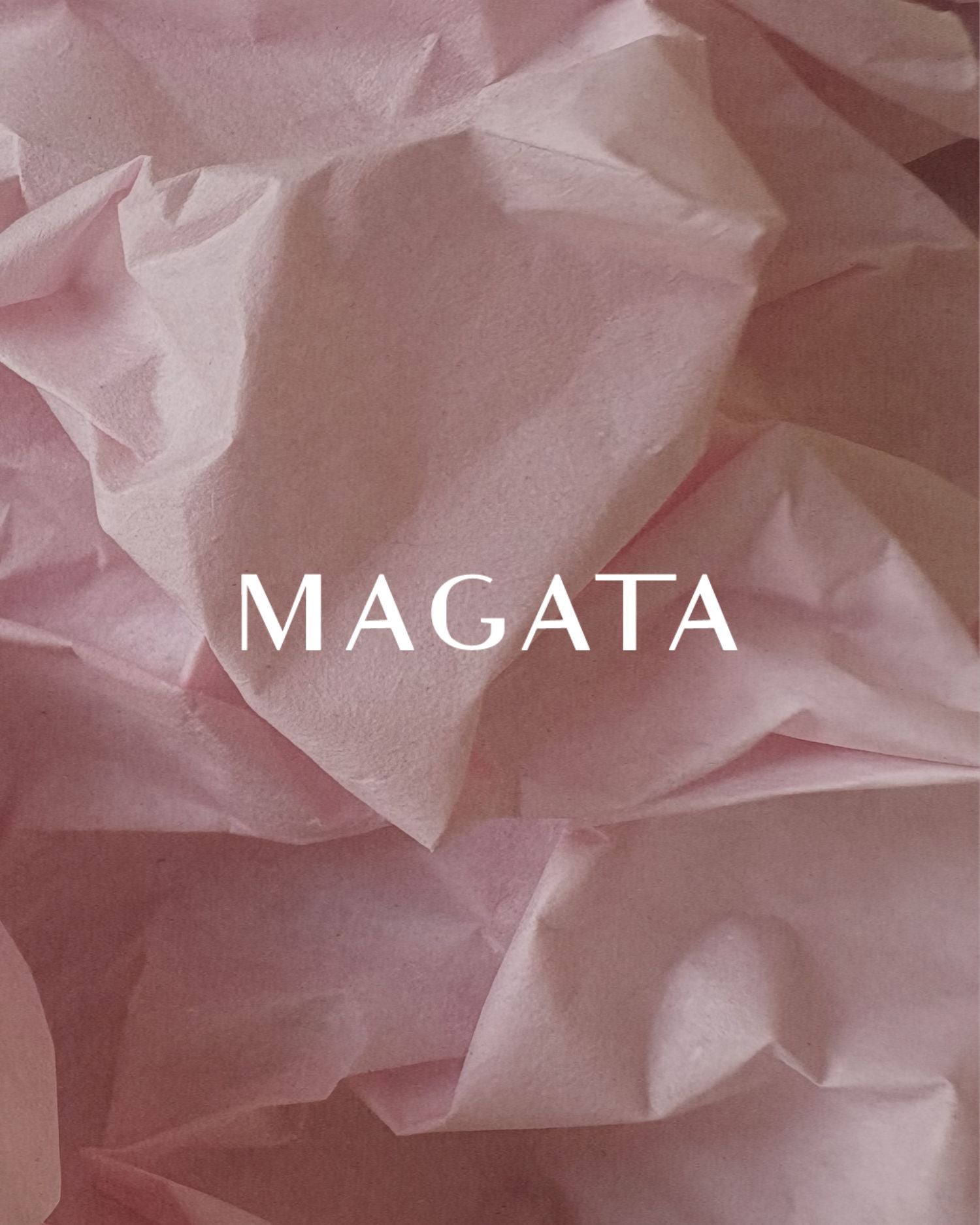 Pink crumpled paper with 'MAGATA' text in the center